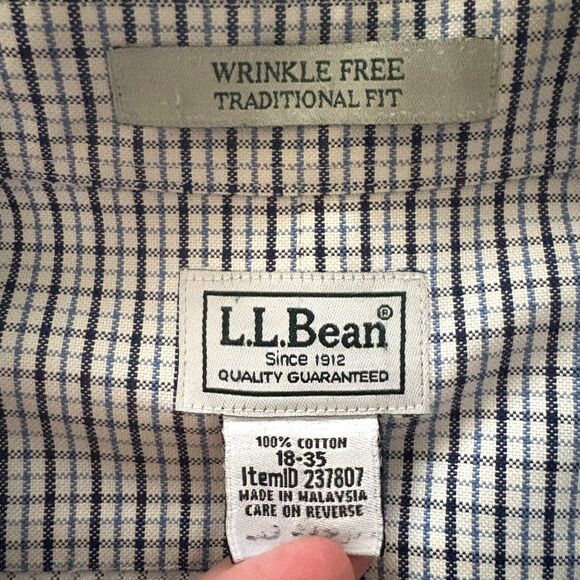 L.L. Bean Wrinkle Free Traditional Fit Plaid Button Down Shirt Blue Neck Size 18 - Picture 4 of 4